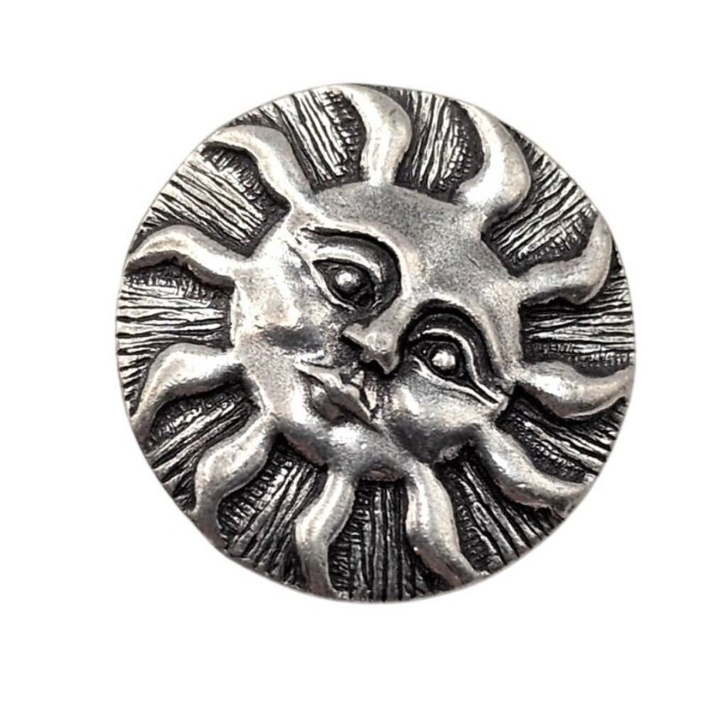 Vintage Danforth Pewterers Single Craft Button Celestial Sun Face Whimsigoth